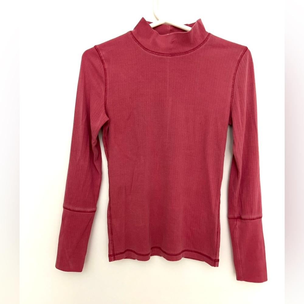 Free People Pink Mock Turtleneck Tee, Size Medium